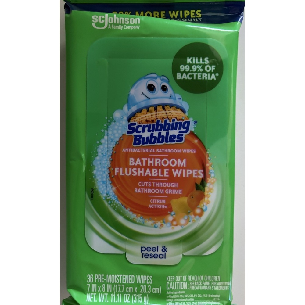 6x Scrubbing Bubbles Bathroom Flushable Wipes Cleaning Disinfecting, 36 Per Pack - Picture 5 of 6